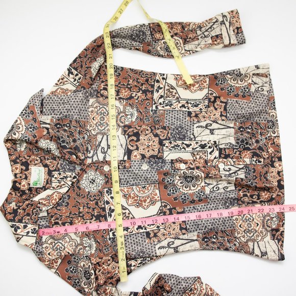 Vintage Alan Green Top Graphic Print Button Down Shirt 70s Brown Size 14 - Picture 4 of 4
